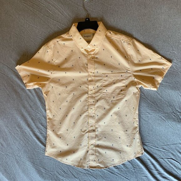 Men’s Good fellow Northrop Button Down Palm Tree Prints M Yellow White - Picture 8 of 9
